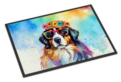 NEW Bernese Mountain Dog Hippie Dawg Doormat Front Door Mat Indoor Outdoor Rugs for Entryway, Non Slip Washable Low Pile, 18H X 27W