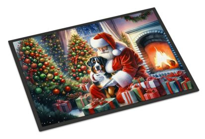 Greater Swiss Mountain Dog and Santa Claus Doormat Front Door Mat Indoor Outdoor Rugs for Entryway, Non Slip Washable Low Pile, 24H X 36W