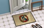 Australian Cattle Dog Christmas Flowers Doormat Front Door Mat Indoor Outdoor Rugs for Entryway, Non Slip Washable Low Pile, 24H X 36W
