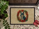Australian Cattle Dog Christmas Flowers Doormat Front Door Mat Indoor Outdoor Rugs for Entryway, Non Slip Washable Low Pile, 24H X 36W