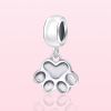 S925 Sterling Silver Adorable Pet Paw Print Pendant Fashion DIY Bead Accessories
