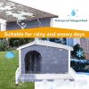 Large Wooden Dog House Indoor Outdoor with Terrace and Open Waterproof Asphalt Roof, Outdoor Dog House with Raised Floor, Windows and Door Curtains