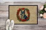 Australian Cattle Dog Christmas Flowers Doormat Front Door Mat Indoor Outdoor Rugs for Entryway, Non Slip Washable Low Pile, 24H X 36W